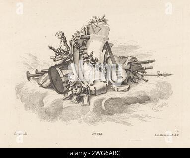 Musical Instruments 1775 Cartouche with musical instruments. A cartouche surrounded by musical ...