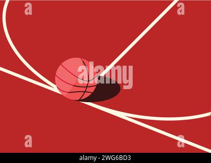 Close up basketball court and a ball with shadow on basketball court illustration Stock Vector