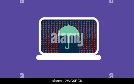 Protection from cyber crime attack with firewall or other software, umbrella symbol Stock Vector