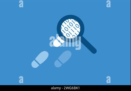 Digital and data footprint binary in magnifying glass illustration Stock Vector