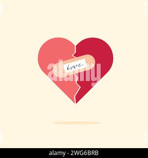Mending heart with love care affection and joining broken relation illustration Stock Vector
