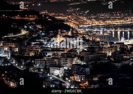 night panorama of the historic center of Vietri sul Mare, a seaside village on the Amalfi coast Stock Photo