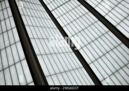 Rectangular and square Japanese shoji paper window frame with partitions with light Stock Photo