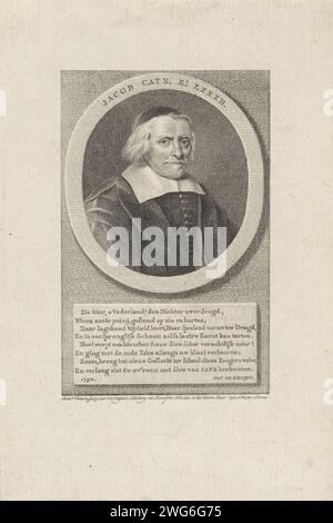 Portrait of Jacob Cats, Reinier Vinkeles (I), After Jan Antonisz van Ravesteyn, 1751 - 1816 print Portrait of the statesman and poet Jacob Cats at the age of 82. Amsterdam paper etching / engraving historical persons Stock Photo