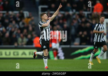 Newcastle on Saturday 3rd February 2024. Newcastle United's Harvey Barnes celebrates Newcastle United's fourth goalduring the Premier League match between Newcastle United and Luton Town at St. James's Park, Newcastle on Saturday 3rd February 2024. (Photo: Michael Driver | MI News) Credit: MI News & Sport /Alamy Live News Stock Photo