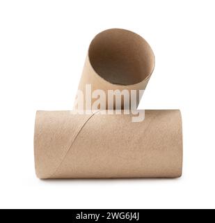 Tissue paper cores in stack or cross shape are isolated on white background with clipping path. Stock Photo