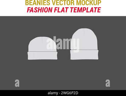 Beanie Hats Mockup Template Knit Cap Vector Illustration Set Beanies Fashion Flat Illustration Template Streetwear Beanies Vector MockupHead Toque Hat Stock Vector