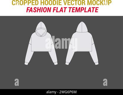 Cropped Hood Vector Fashion Flat Sketch Template Oversize Crop Hoodie Sweat Cropped Hoodie Template Hoodie Mockup Cropped Sweatshirt Hoodie Design Stock Vector
