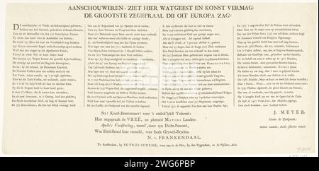 Text sheet at the allegory on the Peace of Aachen, 1748, 1748 text sheet Text sheet at the print with the allegory on the Peace of Aachen closed on October 18, 1748 between the Allies (Republic, England and Austria) on the one hand and France, Prussia and Spain on the other. Declaration of the show in verse form in four columns and a four -line verse. Northern NetherlandsNorthern Netherlandspublisher: Amsterdam paper letterpress printing Stock Photo