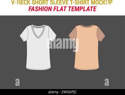 V-neck Vector T-shirt Mockup Men's Short Sleeve Tee Shirt Fashion Flat Casual Tee Vector Mockup Template Vector V-Neck Tee Design Clothing Mockup Stock Vector