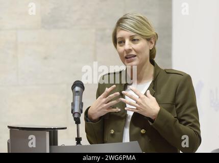 Non Exclusive: KYIV, UKRAINE - FEBRUARY 2, 2024 - Minister of Foreign Affairs of Canada Melanie Joly attends a joint news conference with Minister of Stock Photo