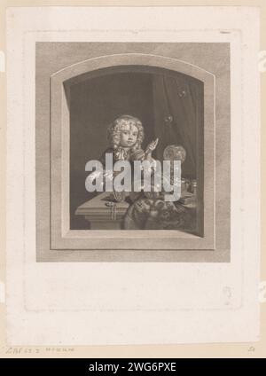 Boy who blows soap bubbles, Johann Georg Wille, After Caspar Netscher, After Frans van Mieris, 1766 print  Paris paper engraving / etching bubble-blowing (children's games and plays). boy (child between toddler and youth) Stock Photo