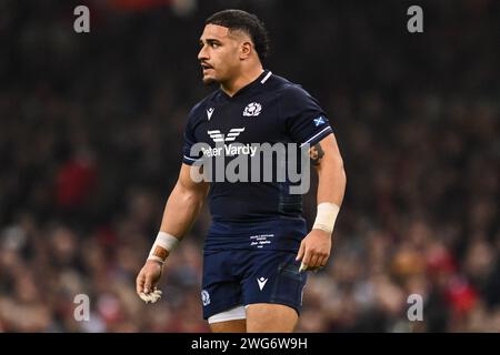 Sione Tuipulotu of Scotland during the 2024 Guinness 6 Nations match Wales vs Scotland at Principality Stadium, Cardiff, United Kingdom, 3rd February 2024 (Photo by Craig Thomas/News Images) in, on 2/3/2024. (Photo by Craig Thomas/News Images/Sipa USA) Credit: Sipa USA/Alamy Live News Stock Photo