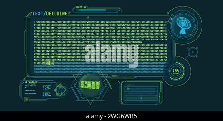 Radio telescope data processing interface with text decoding. Stock Vector