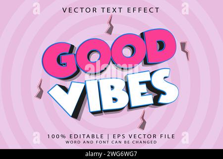 Editable text effect Good Vibes 3D Cartoon Style High-quality Vector Stock Vector