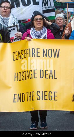 London, England, UK. 3rd Feb, 2024. Tens of thousands protesters marched in central London demanding ceasefire inGaza. (Credit Image: © Tayfun Salci/ZUMA Press Wire) EDITORIAL USAGE ONLY! Not for Commercial USAGE! Stock Photo