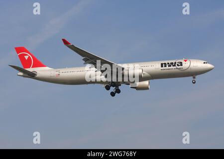 Northwest Airlines Airbus A330-300 with registration N810NW on final for Amsterdam Airport Schiphol Stock Photo