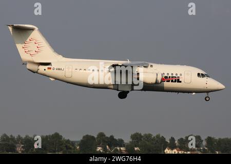 German WDL Aviation BAe 146-200 with registration D-AMAJ on final for Amsterdam Airport Schiphol Stock Photo