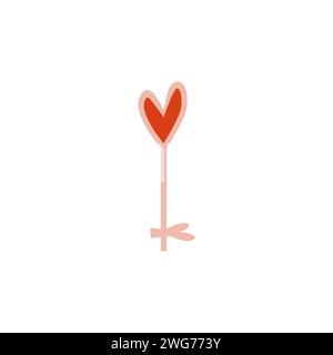 Valentines day element design. Valentine flat symbol- love key . Holiday of love in cute style. Stock illustration. Stock Photo