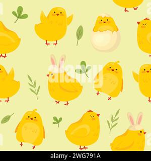 Cartoon seamless pattern of Easter chickens. Stock Vector