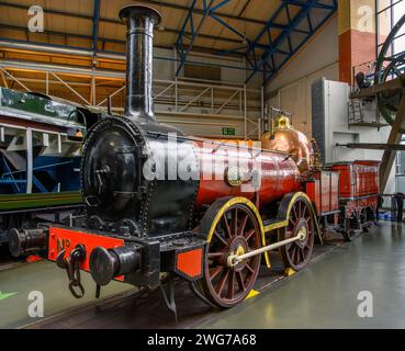 Furness Railway No.3, nicknamed 'Old Coppernob', Great Hall, National Railway Museum, York, England. It was built in 1846 by Bury, Curtis, and Kennedy Stock Photo