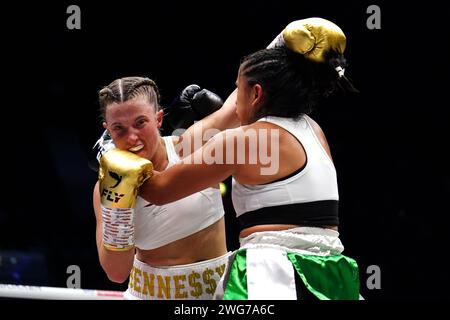 Boxer Francesca Hennessey (left) in action Lauren Belen Valdebenito in the bantaweight bout at the OVO Arena Wembley, London. Picture date: Saturday February 3, 2024. Stock Photo