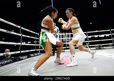 Boxer Lauren Belen Valdebenito (left) in action against Francesca Hennessey in the bantaweight bout at the OVO Arena Wembley, London. Picture date: Saturday February 3, 2024. Stock Photo