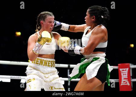 Boxer Francesca Hennessey (left) in action Lauren Belen Valdebenito in the bantaweight bout at the OVO Arena Wembley, London. Picture date: Saturday February 3, 2024. Stock Photo