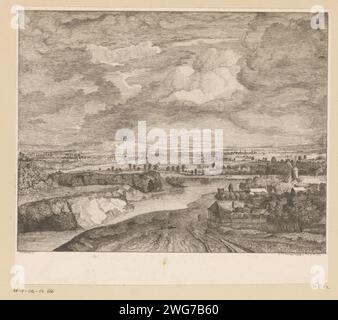 River landscape in a starting storm, Antoine de Marcenay de Ghuy, after Rembrandt van Rijn, after Philips Koninck, 1758 print   paper etching river. storm on land Stock Photo