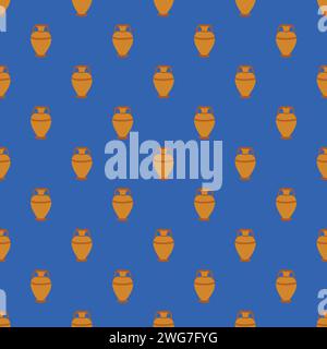 Ancient greek amphora vase seamless pattern on the blue background Stock Vector