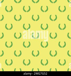 Ancient greek green olympic wreath seamless pattern on the yellow background Stock Vector