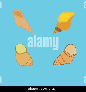 Light and dark beige seashells on the cyan background Stock Vector