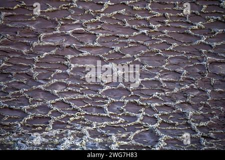 Textured Patterns of Evaporated Mineral Ponds in Rio Tinto Stock Photo