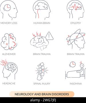 Neurology and Brain Disorders - Stock Icon Set as EPS 10 File Stock Vector