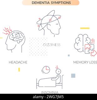 Dementia, Depression, Confusion and Anxiety - Symptoms - Stock Illustration as EPS 10 File Stock Vector