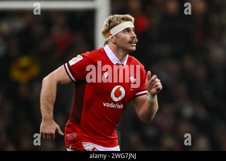 Aaron Wainwright of Wales during the 2024 Guinness 6 Nations match Wales vs Scotland at Principality Stadium, Cardiff, United Kingdom, 3rd February 2024  (Photo by Craig Thomas/News Images) Stock Photo