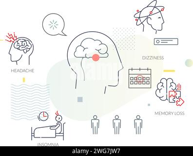 Dementia, Depression, Confusion and Anxiety - Symptoms - Stock Illustration as EPS 10 File Stock Vector