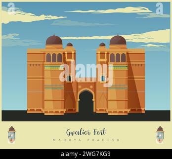 Gwalior Fort - A hill fort Entry Gate - Stock Illustration as EPS 10 File Stock Vector