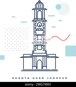 Ghanta Ghar or the Famous Clock Tower of Jodhpur - Stock Illustration as EPS 10 File Stock Vector