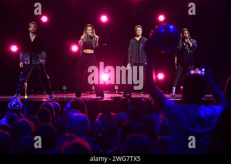 The A-Teens reunite and perform during Saturday's part 1 of Melodifestivalen 2024 (Swedish Song Contest) in Malmö Arena. February 3, 2024.Photo: Johan Nilsson / TT / Code 50090 Stock Photo