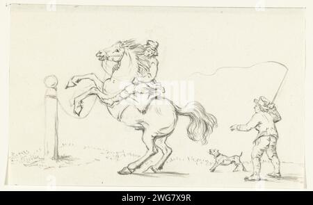 Taming a horse, Jean Bernard, 1775 - 1833 drawing   paper. chalk  breaking to saddle, bridle, etc.  wild horses. horse. rearing (horse in motion) Stock Photo