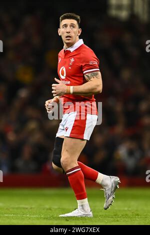 Josh Adams of Wales during the 2024 Guinness 6 Nations match Wales vs Scotland at Principality Stadium, Cardiff, United Kingdom, 3rd February 2024  (Photo by Craig Thomas/News Images) Stock Photo