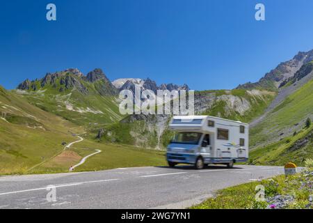 Vanlife, Route des Grandes Alpes near Col du Galibier, Hautes-Alpes, France Stock Photo