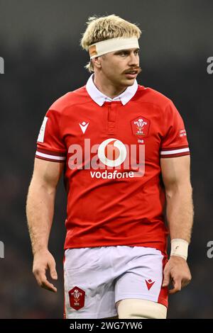 Aaron Wainwright of Wales during the 2024 Guinness 6 Nations match Wales vs Scotland at Principality Stadium, Cardiff, United Kingdom, 3rd February 2024 (Photo by Craig Thomas/News Images) in, on 2/3/2024. (Photo by Craig Thomas/News Images/Sipa USA) Credit: Sipa USA/Alamy Live News Stock Photo