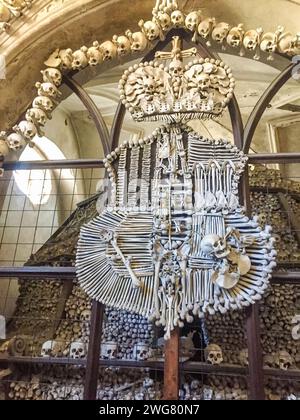 Schwarzenberg coat-of-arms made with bones in Sedlec ossuary Kostnice, Czech Stock Photo