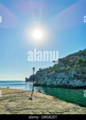 Panoramic view of the fishing harbor in Rhodes Stock Photo