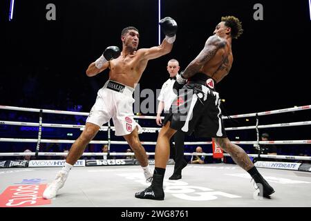 Khalid Graidia (left) in action against Ben Whittaker in the light-heavyweight bout at the OVO Arena Wembley, London. Picture date: Saturday February 3, 2024. Stock Photo