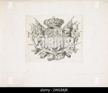 Coat of arms of the Kingdom of the Netherlands, 1815, Reinier Vinkeles (I), 1815 print The coat of arms of the Kingdom of the Netherlands, as determined on August 24, 1815. With caption 'Je Maintaineindrai'. Netherlands paper etching coat of arms (as symbol of the state, etc.) (+ nation; national) Stock Photo