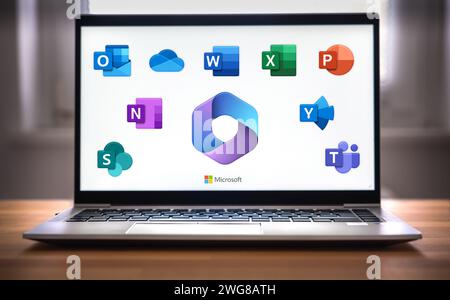 Microsoft 365 office software product displayed on laptop Stock Photo
