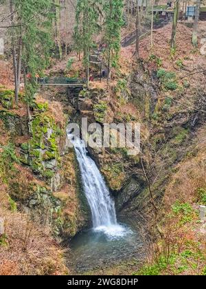 Waterfall Wilczki in the mountains - in Poland near Mount Sneznik Stock Photo